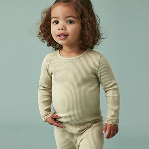 Green Long Sleeve Lace Trim Rib T-Shirt (3mths-4yrs)