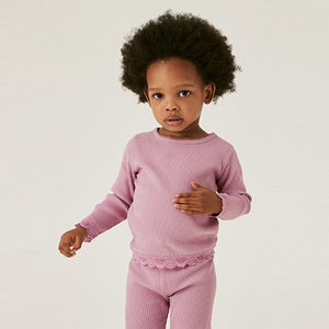 Purple Long Sleeve Lace Trim Rib T-Shirt (3mths-6yrs)