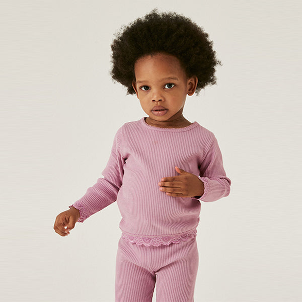 Purple Long Sleeve Lace Trim Rib T-Shirt (3mths-6yrs)