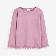 Load image into Gallery viewer, Purple Long Sleeve Lace Trim Rib T-Shirt (3mths-6yrs)
