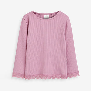 Purple Long Sleeve Lace Trim Rib T-Shirt (3mths-6yrs)