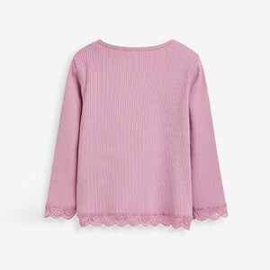 Purple Long Sleeve Lace Trim Rib T-Shirt (3mths-6yrs)