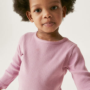 Purple Long Sleeve Lace Trim Rib T-Shirt (3mths-6yrs)