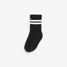 Load image into Gallery viewer, Black Cushioned Footbed Cotton Rich Ribbed Tipped Socks 5 Pack
