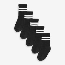 Load image into Gallery viewer, Black Cushioned Footbed Cotton Rich Ribbed Tipped Socks 5 Pack

