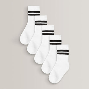 White Cushioned Footbed Cotton Rich Ribbed Tipped Socks 5 Pack
