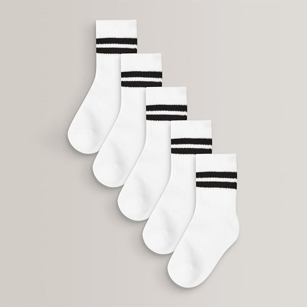 White Cushioned Footbed Cotton Rich Ribbed Tipped Socks 5 Pack