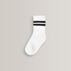 White Cushioned Footbed Cotton Rich Ribbed Tipped Socks 5 Pack
