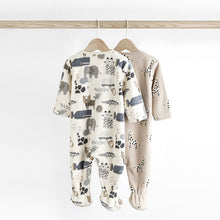 Load image into Gallery viewer, Grey/Tan Animal Print  Fleece Baby Sleepsuits 2 Pack (0-2yrs)
