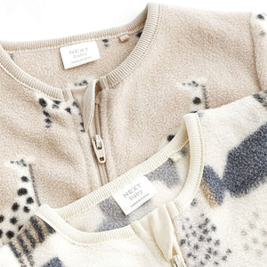 Grey/Tan Animal Print  Fleece Baby Sleepsuits 2 Pack (0-2yrs)