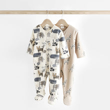 Load image into Gallery viewer, Grey/Tan Animal Print  Fleece Baby Sleepsuits 2 Pack (0-2yrs)
