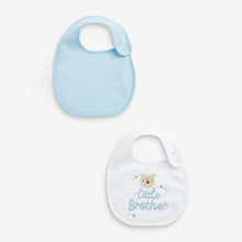 Load image into Gallery viewer, Blue/White Little Brother Baby Bibs 2 Pack
