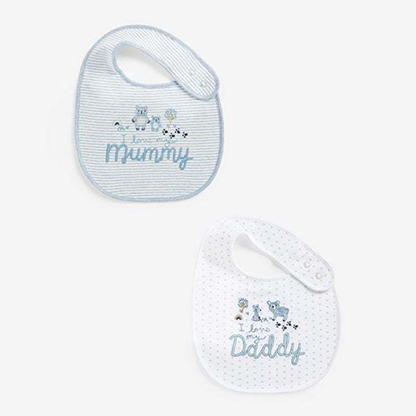 Blue Mummy/Daddy Baby 100% Cotton Bibs 2 Pack