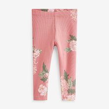 Load image into Gallery viewer, Pink Floral Rib Jersey Leggings (3mths-6yrs)
