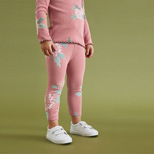 Pink Floral Rib Jersey Leggings (3mths-6yrs)