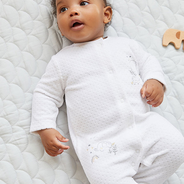 White Velour Baby Sleepsuit (0mths-2yrs)