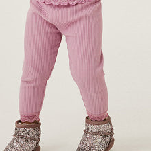 Load image into Gallery viewer, Purple Ribbed Lace Trim Leggings (3mths-6yrs)
