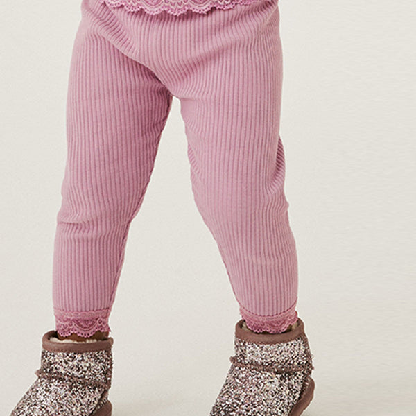 Purple Ribbed Lace Trim Leggings (3mths-6yrs)