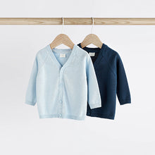 Load image into Gallery viewer, Blue &amp; Navy Baby Lightweight 100% Cotton Knitted Cardigans 2 Packs (0mths-1.5-2yrs)
