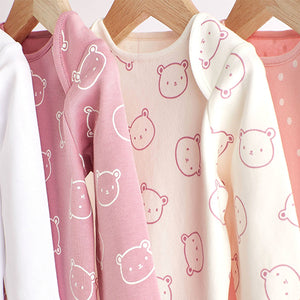 Pink/White Bear Baby Long Sleeve Bodysuits 4 Pack (0mth-18mths)