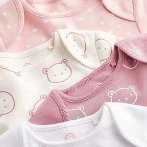 Pink/White Bear Baby Long Sleeve Bodysuits 4 Pack (0mth-18mths)