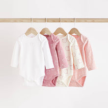 Load image into Gallery viewer, Pink/White Bear Baby Long Sleeve Bodysuits 4 Pack (0mth-18mths)
