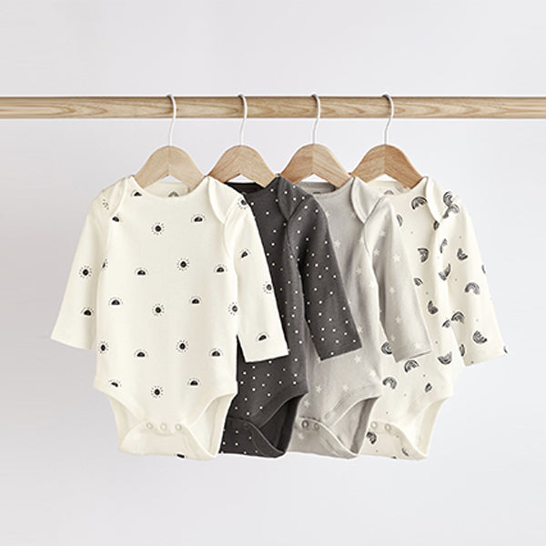 Monochrome Baby Printed Long Sleeve Bodysuits 4 Pack (0mth-2yrs)