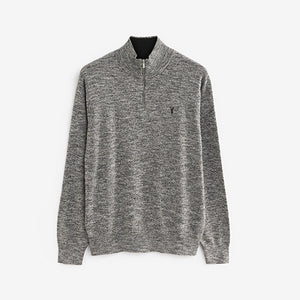 Charcoal Grey Regular Marl Zip Neck Jumper