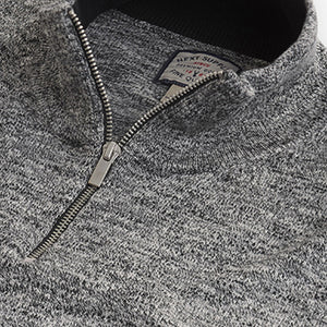 Charcoal Grey Regular Marl Zip Neck Jumper