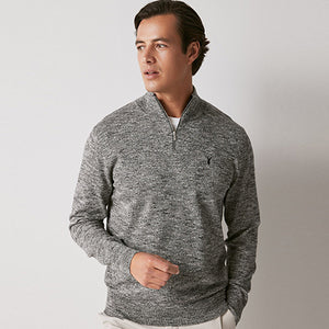 Charcoal Grey Regular Marl Zip Neck Jumper