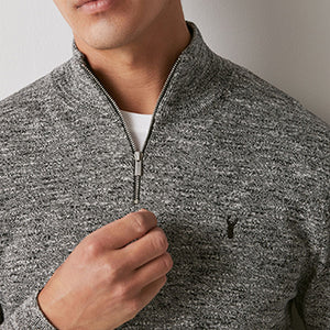 Charcoal Grey Regular Marl Zip Neck Jumper