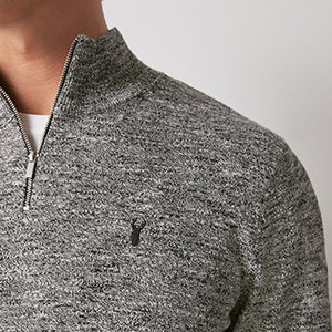 Charcoal Grey Regular Marl Zip Neck Jumper