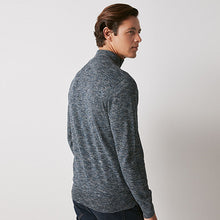 Load image into Gallery viewer, Navy Blue Regular Marl Zip Neck Jumper
