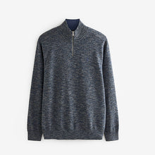 Load image into Gallery viewer, Navy Blue Regular Marl Zip Neck Jumper
