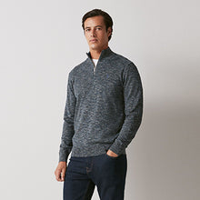 Load image into Gallery viewer, Navy Blue Regular Marl Zip Neck Jumper
