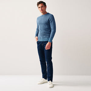 Blue Regular Knitted Textured Jumper