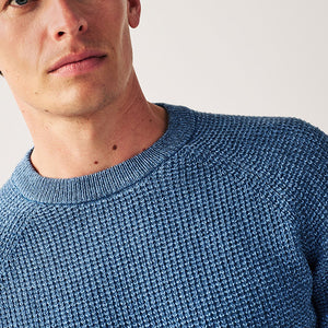 Blue Regular Knitted Textured Jumper