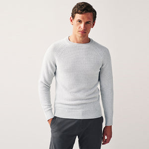 Light Grey Regular Knitted Textured Jumper