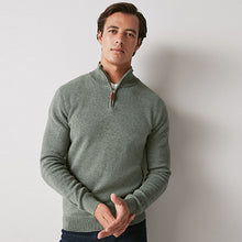 Load image into Gallery viewer, Sage Green Regular Cotton Premium Zip Neck Jumper
