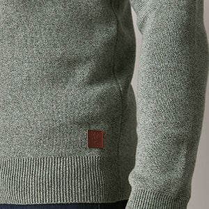 Sage Green Regular Cotton Premium Zip Neck Jumper