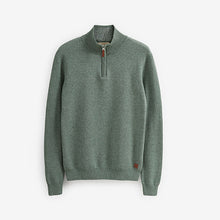 Load image into Gallery viewer, Sage Green Regular Cotton Premium Zip Neck Jumper
