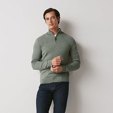 Load image into Gallery viewer, Sage Green Regular Cotton Premium Zip Neck Jumper
