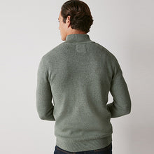 Load image into Gallery viewer, Sage Green Regular Cotton Premium Zip Neck Jumper
