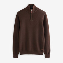 Load image into Gallery viewer, Brown Zip Neck Knitted Premium Regular Fit Jumper
