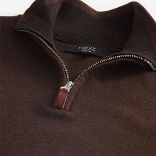 Load image into Gallery viewer, Brown Zip Neck Knitted Premium Regular Fit Jumper

