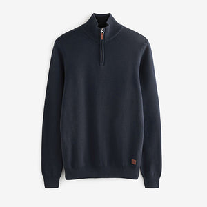 Navy Blue Zip Neck Knitted Premium Regular Fit Jumper