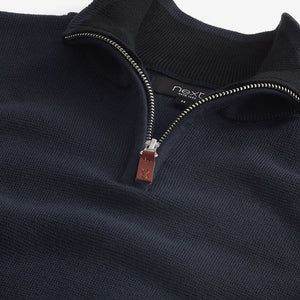 Navy Blue Zip Neck Knitted Premium Regular Fit Jumper