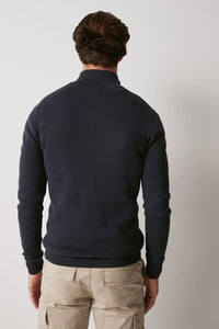 Navy Blue Zip Neck Knitted Premium Regular Fit Jumper