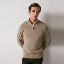 Load image into Gallery viewer, Neutral Zip Neck Knitted Premium Regular Fit Jumper
