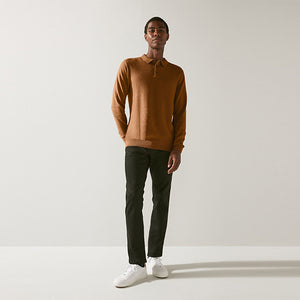 Tan Brown Regular Textured Knitted Polo Shirt